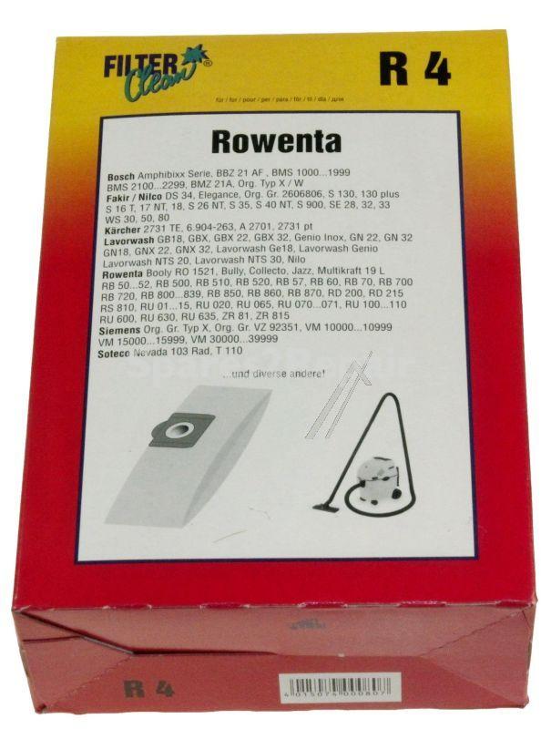 Filterclean Vacuum Cleaner Bags - R4 000113-k Paper Dust Bags X4 Rowenta Ru11 Zr81