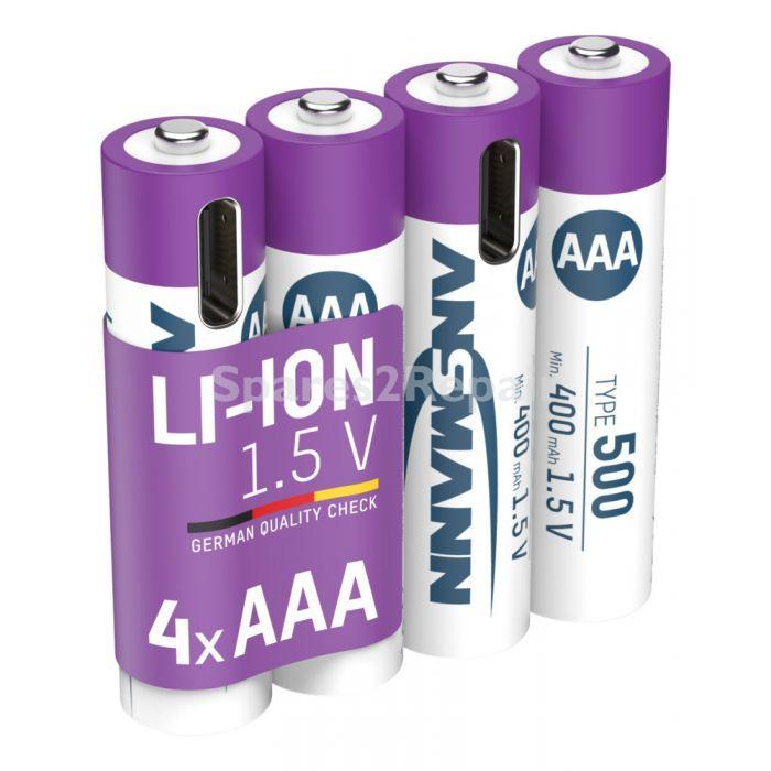Ansmann Aaa 1,5v Battery - 4× Micro Aaa Li-ion Actu 500 Mah, 4-fach Usb-c Charging Cable