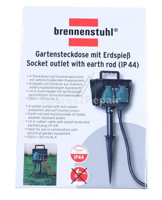 Brennenstuhl Four-way Trailing Socket - 1154440 Garten-steckdose - Aussensteckdose 4-fach Mit Erdspiess 1 4m Kabel Schwarz