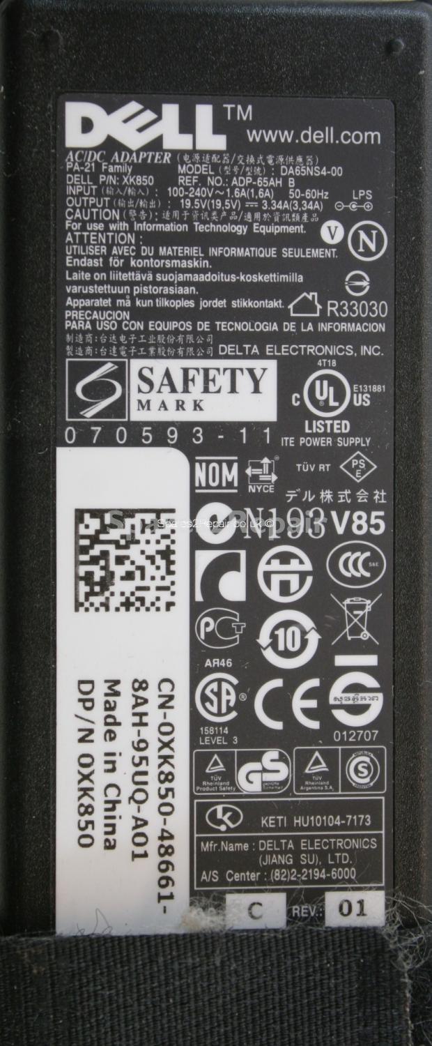 Dell - Charger - XK850 - DA65NS4-00 - ADP-65AH - 19.5V 3.34A (Original)