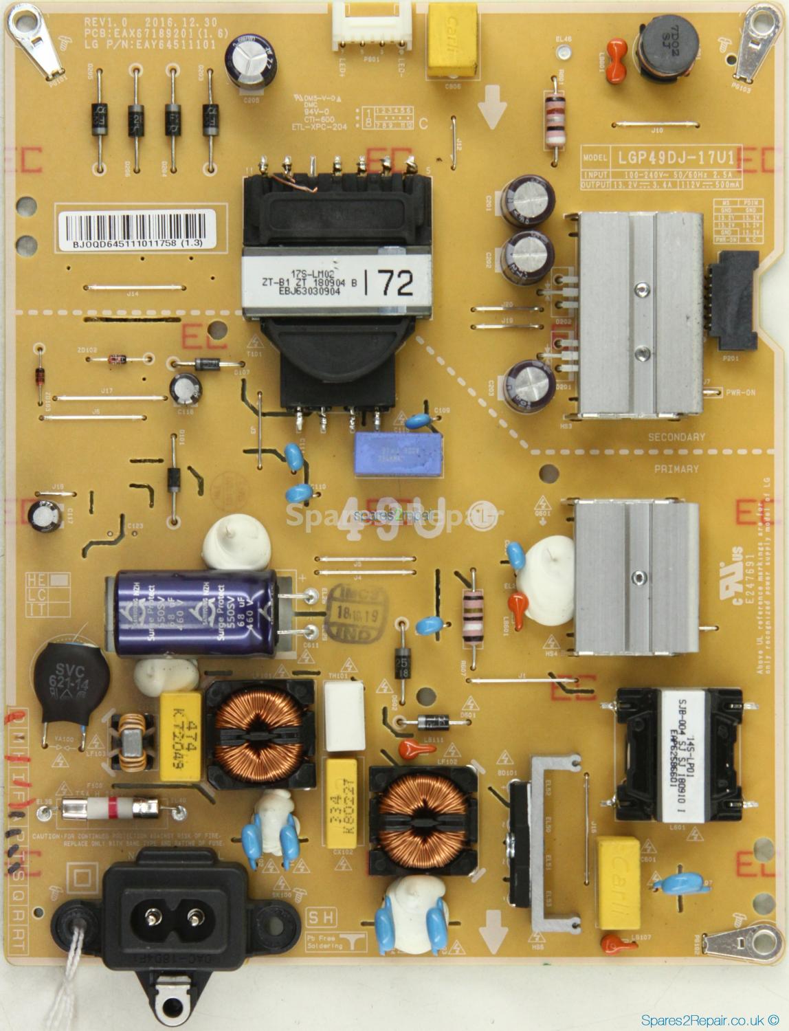 LG 49UK6400PLF - Power Supply - EAY64511101 - EAX67189201 (1.6) - REV1.0 - LGP49DJ-17U1