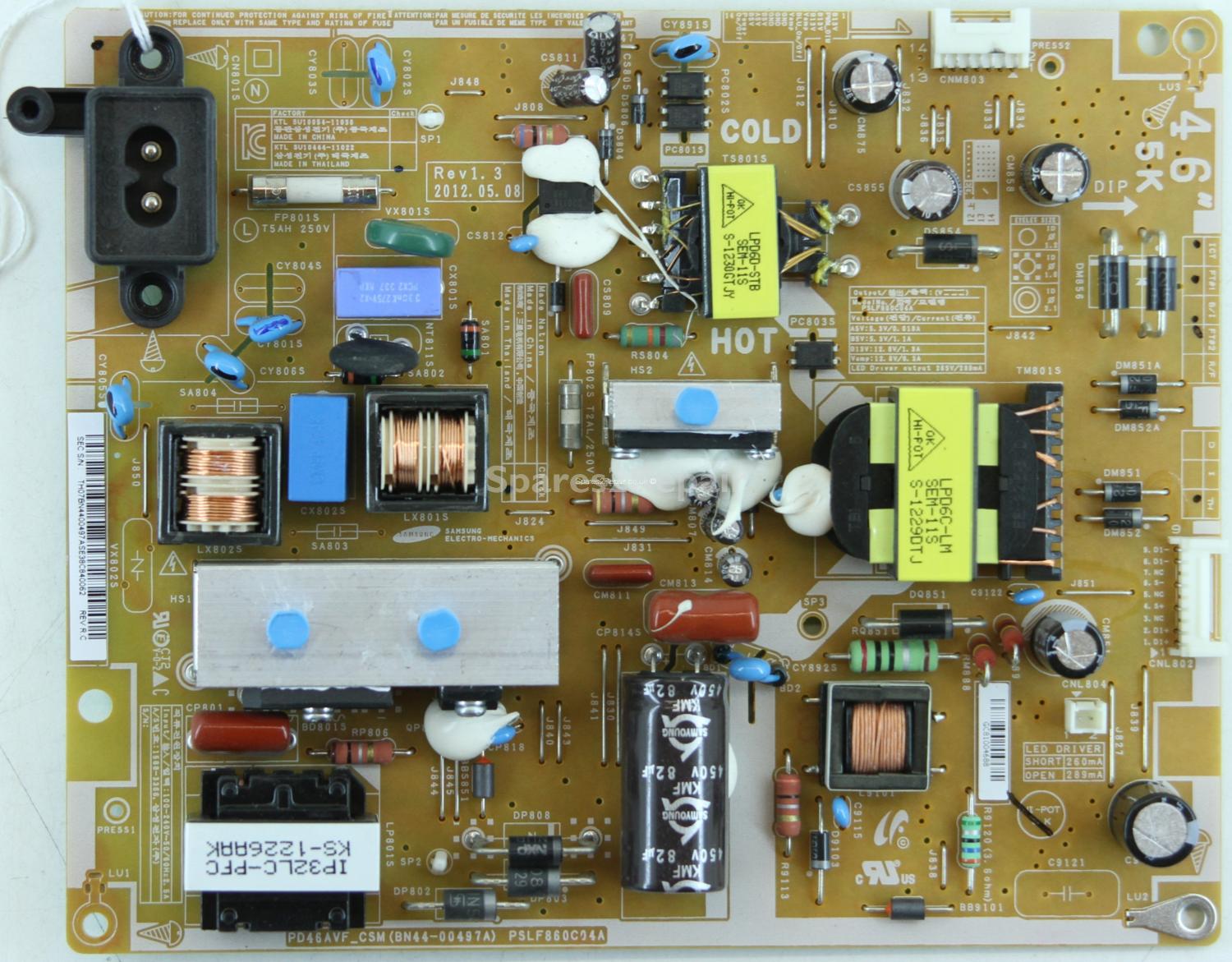 Samsung UE46EH5000K - PSU - BN44-00497A - PSLF860C04A - PD46AVF_CSM - Rev 1.3